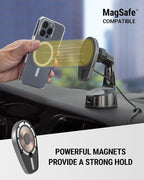 MPQMWD Charge Pro Qi2 MagSafe Charger Car Mount, 15W Fast Magnetic Wireless Charging Suction Cup Phone Holder for Dashboard/Windshield Compatible with iPhone 16/15/14/13/12 Pro Max Plus, S25