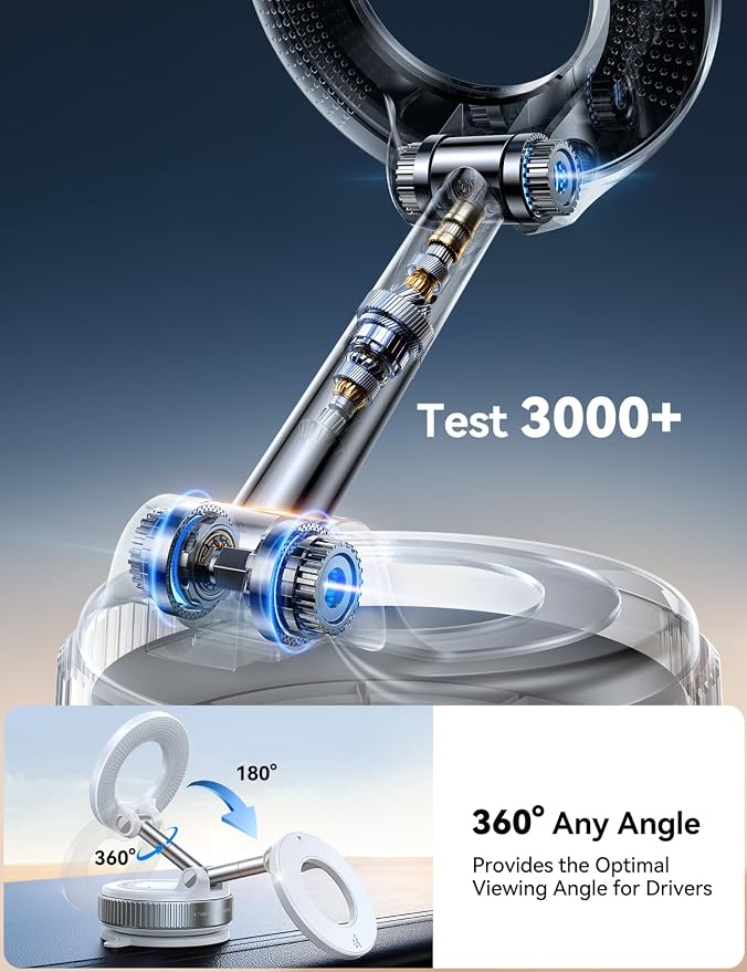 Vacuum Magnetic Car Phone Holder, Strongest Suction Cup 360° Adjustable Magsafe Car Phone Mount, Foldable Cell Phone Holders for Your Car for iPhone 16 Pro Max 15 14 13 12 Plus/Android