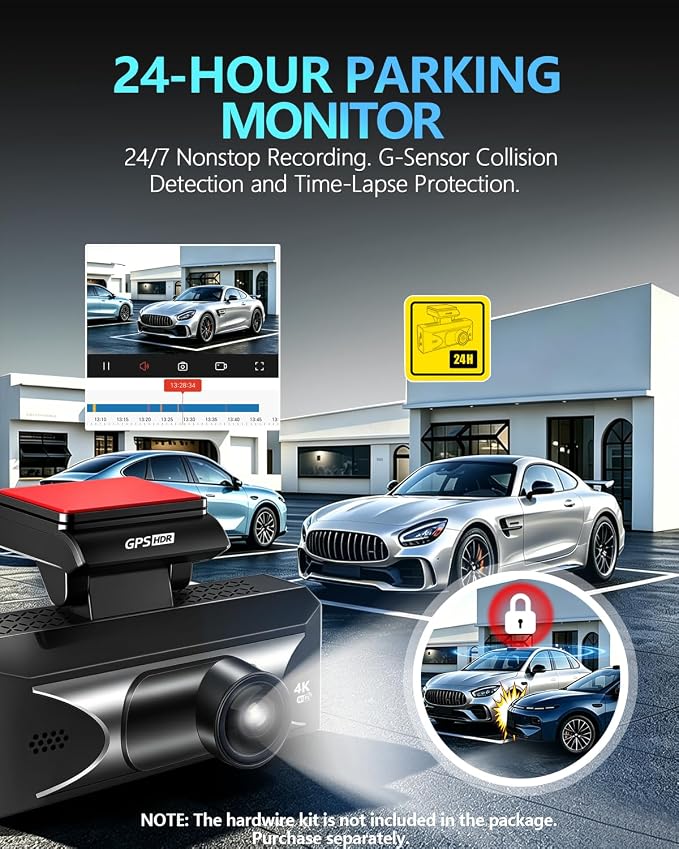 Dual Dash Cam Front 4K+2.5K Rear, 5.8GHz Wi-Fi, 20MB/s Fastest Download Speed with APP, WDR Night Vision, 2160P Dash Camera for Cars, 3" IPS, 24H Parking Mode, Free 64GB Card Included