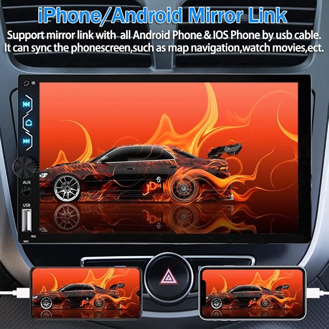 Double Din Car Stereo with Dash Cam,7 Inch Full HD Touchscreen Car Audio Receiver Support Carplay and Android Auto,Car Stereo with Bluetooth,Mirror Link,Backup Camera,FM/USB/AUX/Subwoofer