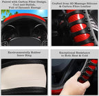 Car Leather Steering Wheel Cover - Carbon Fibre Material, Universal 14.5-15 Inch Leather Anti-Slip Breathable Auto Steering Wheel Covers for Men Women (3D Massage - Sports Red)