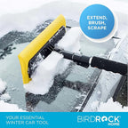 55" Extendable Snow Brush & Ice Scraper for Car Windshield - Long Aluminum Grip for Truck, SUV - 14" Foam Head - Safe on Auto & Windows - Wide Frost Remover - Yellow