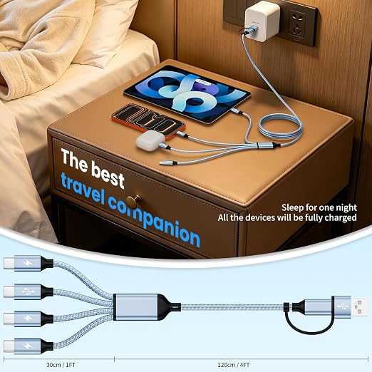 USB C Splitter Multi Charging Cable,USB A/C to USB C Charging Cord,USB C to USB C Cable,4 in 2 Multi Charger Cord with 4 Type-C Connectors Compatible with iPhone16/15/Cell Phones Tablets,Blue
