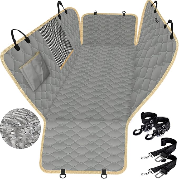 XL Truck Dog Seat Cover Back Seat with 2 Seat Belts, Dog Car Hammock for Large SUV and Trucks Compatible with F150 F250/Chevrolet Silverado/Ram Pickup/GMC Sierra/Toyota Tundra and Crew Cab