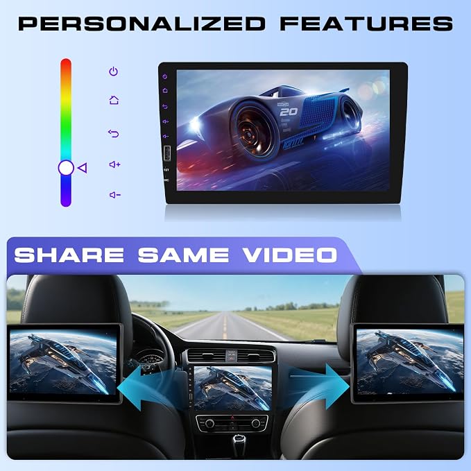 Single Din Car Stereo with 9 Inch IPS Touch Screen, Wireless CarPlay & Android Auto, Bluetooth, FM/AM/RDS Radio, Online Video, Mirror Link,EQ,SWC,USB,Backup Camera & RGB Button Lights