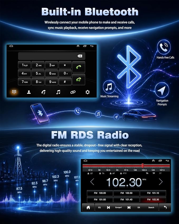 4+64G Upgrade Car Stereo Radio for Toyota Corolla 2004-2008 Wireless CarPlay Android Auto 9 Inch Touch Screen Radio Replacement with HiFi Audio 5G WiFi GPS BT5.0 RDS FM