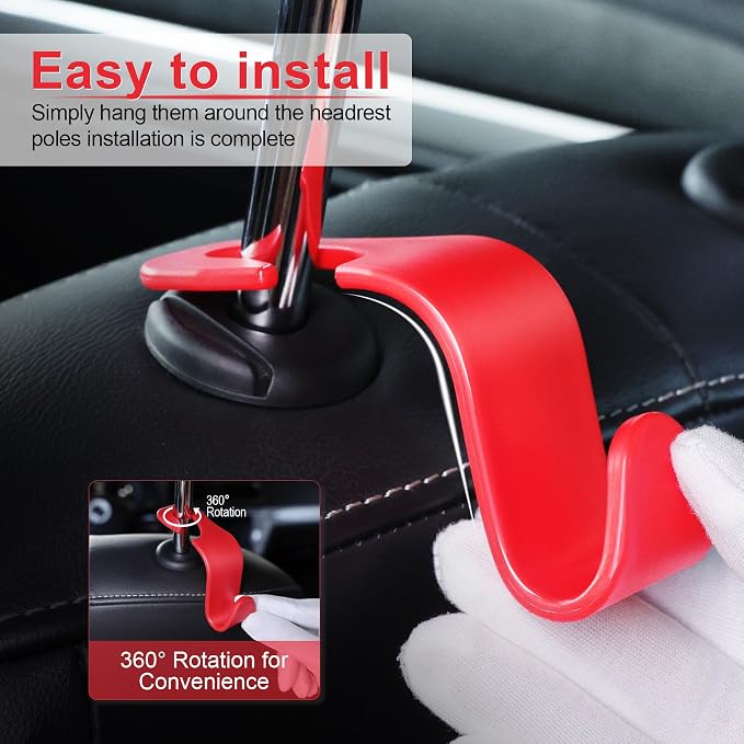 Car Seat Headrest Hook - 4 Pack Universal Auto Back Seat Hook Organizer for Purse Coat, Interior Accessories