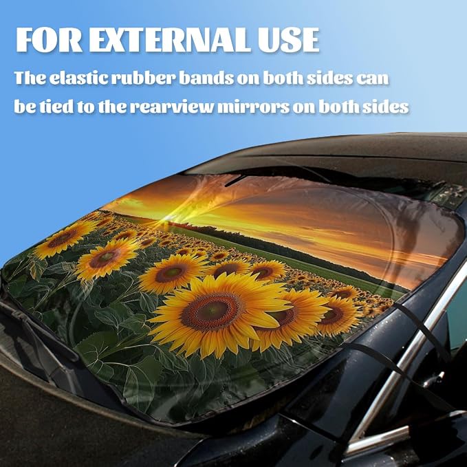 Sunflower Car Window Sun Shield Rustic Yellow Golden Flower Sunset Front Window Sun Shade Blocks UV Rays Sun Visor Protector for Car Sedan Truck SUV Accessories 59" L x 31.5" W