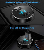 2 USB Car Charger,12V/24V Voltage Meter, Black | Cigarette Lighter USB Adapter with LED Voltage Meter, 12V/24V Car Charger compatible for iPhone, Samsung, iPad, GPS, Dash Cam