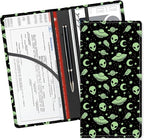 Leather Car Registration and Insurance Card Holder, Cute Car Accessories Vehicle Glove Box Car Organizer for Documents, Cards, License Cute Green Aliens