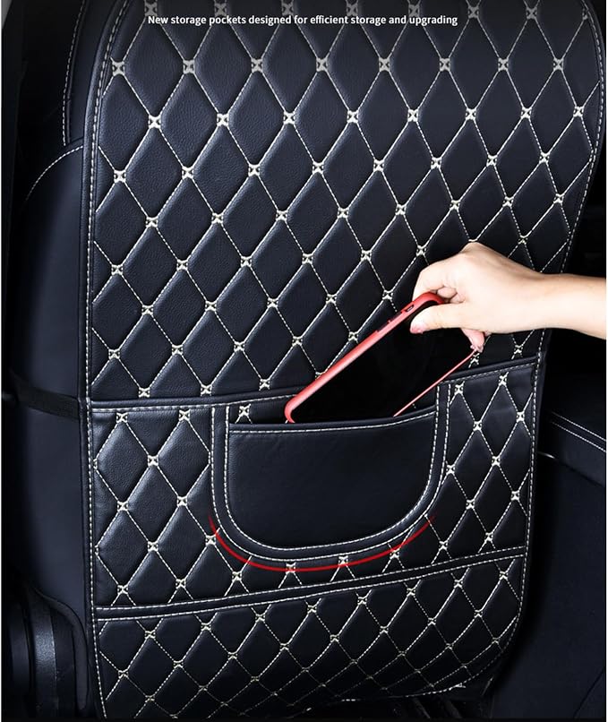 Childproof Back Kick Pad Scratch Protector Leather Storage Pockets for Family Travel Kick Mat