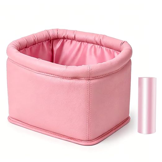 Leather Car Trash Can with Trash Bags, Luxury Car Organizer, Leakproof Garbage Can for Car Truck Interior Storage, Pink