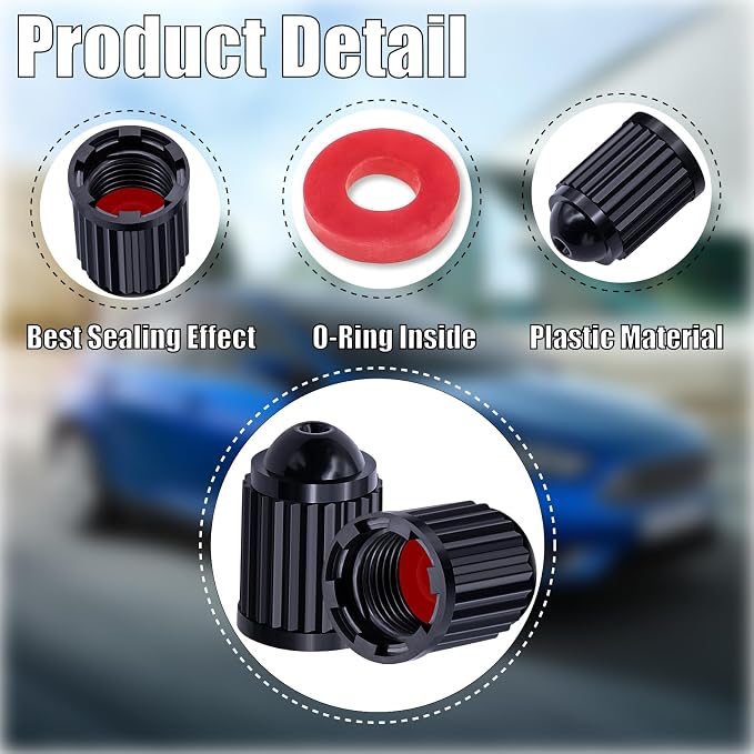 30PCS Plastic TPMS Tire Valve Stem Caps, with O Rubber Ring, Airtight Seal Heavy Duty Dustproof Tire Valve Stem Covers for Cars, SUV, Trucks, Bikes, Motorcycles, Bicycles(Black)