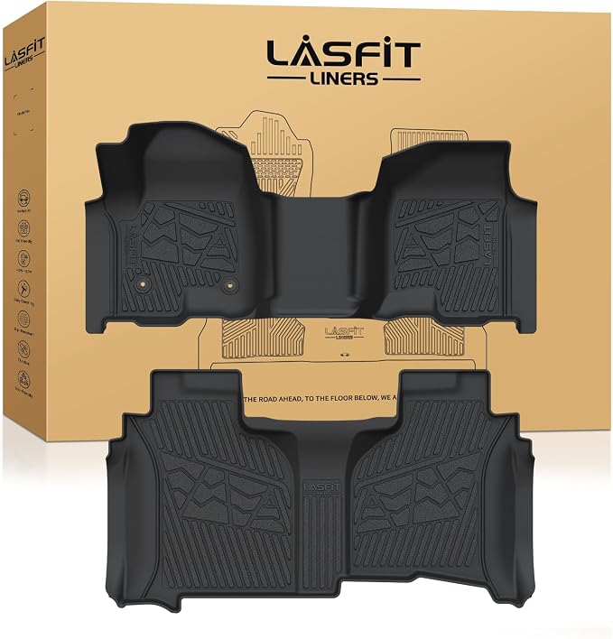 Floor Mats 2019-2026 for Chevy Silverado/GMC Sierra 1500, 2020-2026 2500HD 3500HD (Double Cab/Bench Seat/Without Rear Underseat Storage Box) All Weather TPE Custom Fit Floor Liners