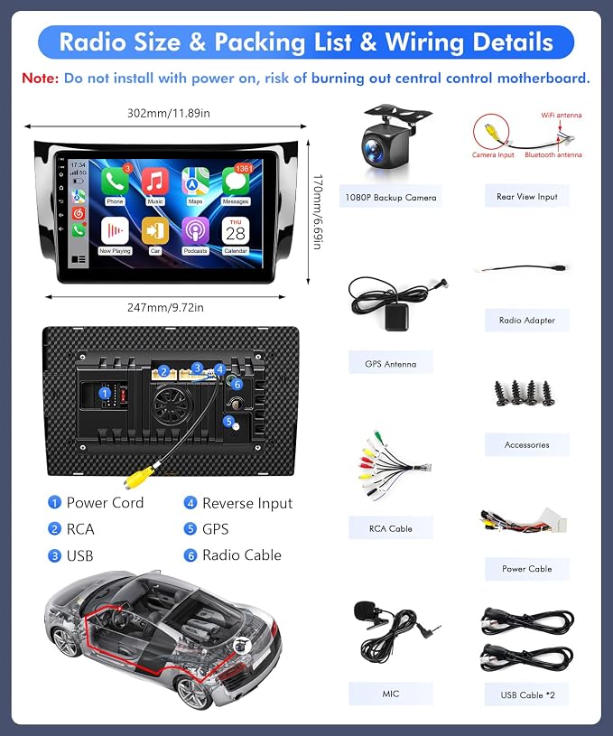 VQU 8-Core 4+64G Car Radio for Nissan Sentra 2013 2014 2015 2016 2017 2018 2019 Stereo, 10.1 Inch IPS Touch Screen for Sentra Apple Carplay Android Auto GPS Navi FM RDS DSP BT 5G WiFi SWC AHD Camera