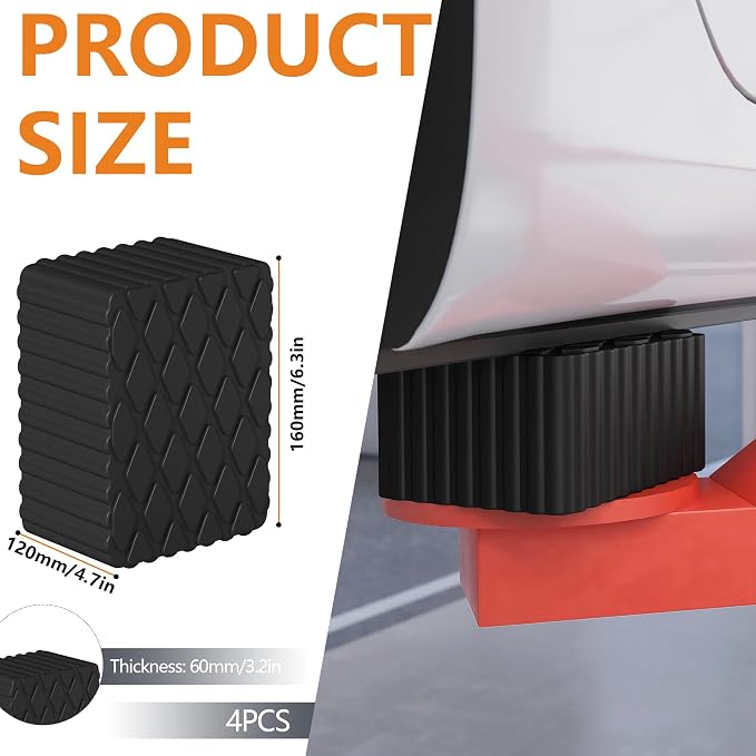 4Pack Solid Rubber Auto Lift Block 6-3/8" x 4-3/4" x 3.15" Heavy Duty Anti-Skid Lift Block Spacer Pad for Car Lifts, Jacks and Racks, 3000 LBS Capacity for Each Pad