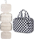 Hanging Toiletry Bag for Women Travel Makeup Bag Organizer Toiletries Bag for Travel Size Essentials Accessories Cosmetics (Black Checkerboard (Medium))