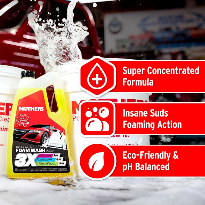 Triple Action Foam Wash, 100 oz. — pH Balanced, Eco-Friendly, Super-Sudsy, Foam Cannon, Safely Clean Without Stripping Wax, Sealant or Coating, Remove Dirt & Grime, Super Concentrated (05610)