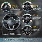 Steering Wheel Cover Blue and Black Leather Universal 14.5-15 inch | Carbon Fiber Car Steering Wheel Covers with Coasters Microfiber Breathable Anti-Slip Steering Wheel Accessories Set