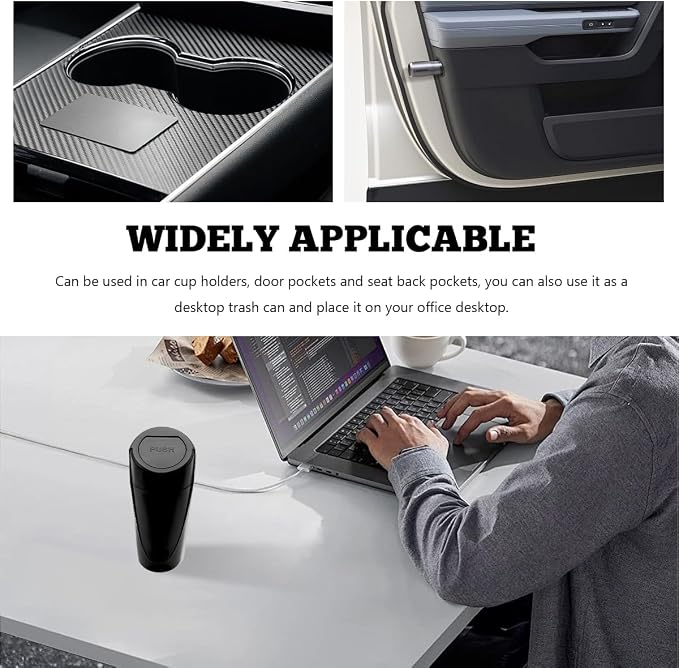 Car Trash Can Bin with Lid, Mini Vehicle Cup Holder Organizer Leakproof Garbage Bin, Waterproof Cup Type Trash Can Multi-Function Storage Container for RV Home Office (Black)