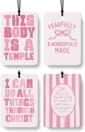 Pink Christian Car Air Freshener 4 Pcs Coconut Scented, Preppy Religious Bible Verse Car Accessories Mirror Decor for Women, Girly Christian Hanging Air Freshener for Cars Closet Drawer Books