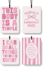 Pink Christian Car Air Freshener 4 Pcs Coconut Scented, Preppy Religious Bible Verse Car Accessories Mirror Decor for Women, Girly Christian Hanging Air Freshener for Cars Closet Drawer Books