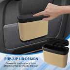 2PCS Car Trash Can with Lid, Press-Top Car Trash Bin with 30PCS Cars Trashs Bags, Small Automotive Dustbin Garbage Container Universal Fit Most Cars Office Home (2pcs-Beige)
