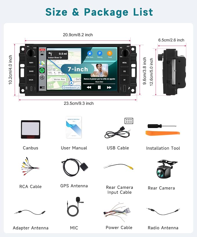 4G+64G 5G WiFi Android Car Radio Stereo for Jeep Wrangler 2007-2018 Dodge RAM Chrysler with Wireless Carplay Android Auto 1080P Cam USB/Type-C, 7" for Jeep Wrangler Radio for Dodge RAM Chrysler Radio
