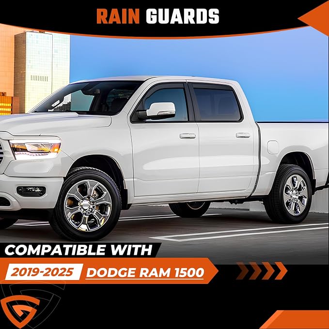 In-Channel Rain Guards Compatible with RAM 1500 2019-2026, Durable Side Windows Wind Deflectors 2019 2020 2021 2022 2023 2024 2025 2026 RAM 1500 Rain Guard Black 4 PCS