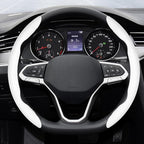 2-Piece Steering Wheel Cover, Carbon Fiber Segmented Steering Wheel Protector, Universal and Anti-Slip Durable Car Leather Protective Cover, Car Interior Accessories for Women and Men (White)
