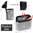 Bling Car Trash Can with Lid - 2 Pack, Mini Auto Garbage Can with 60 Trash Bags, Automotive Garbage Container Bin, Bling Car Accessories Trash Can for Women (Silver Diamond)