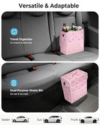 Corduroy Car Trash Can with Lid and Mesh Pockets - Leakproof Organizer,Multipurpose Waterproof Garbage Can/Trash Bin for Car(Pink Base with Red Strawberry Print -2 Gallons)