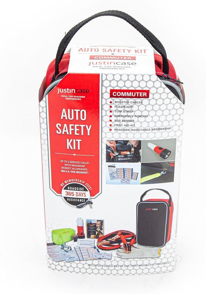 Commuter Portable Roadside Emergency Car Kit with Heavy-Duty Jumper Cables & 365-Day Roadside Assistance
