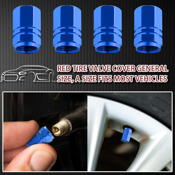 28 Pcs Car Accessories: 20 Pcs Air Conditioner Decoration Strip, 4 Non-Slip Silicone Cup Coasters, 4 Car Tire Valve Stem Caps (Blue)