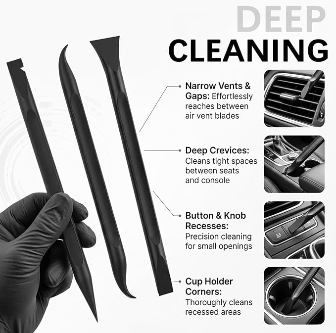 6PCS Car Detailing Pick Set,Car Detailing Tools with 6 Cleaning Heads for Vents,Seams,Cup Holders,Buttons & Interior Gaps,Universal Cars Cleaning Kit for Most Cars SUVs