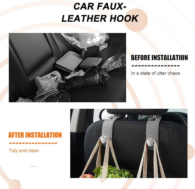 2PCS Car Seat Headrest Hook, Cute Heart Vehicle Backseat Purse Bag Hanger Organizer, Auto Seat Back Storage Holder for Groceries Coats Umbrellas, Universal for Vehicles (Gray)