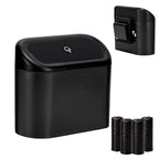 Mini Car Trash Can with Lid, Small Car Garbage Can, Cute Leakproof ABS Car Trash Bin, Car Accessories for Interior, Garbage Bin for Car, Home, Office with 60pcs Trash Bags Black