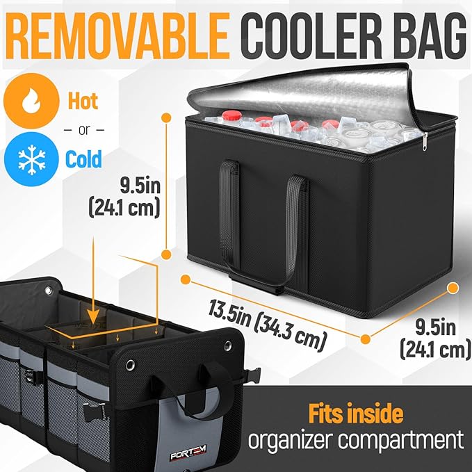 Trunk Organizer with Cooler For SUV Car Organizer and Storage, Collapsible Multi-Compartment, Perfect Christmas Gifts For Men, Women, 1680D Oxford, Non Slip Bottom, Straps, Soft Cover 110L