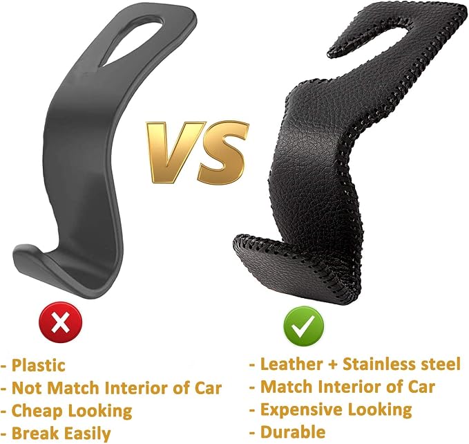 Headrest Hooks for Purses and Bags, Car Back Seat Headrest Hanger Vehicle Beige Leather Storage Hook, Pack of 2