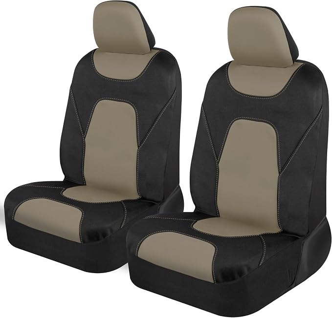 Waterproof Car Seat Covers Full Set – Black & Beige Seat Covers for Car Front & 60/40 Split Back Bench - Carseat Cover for Trucks, SUV - Universal Fit for Most Regular Size Vehicles