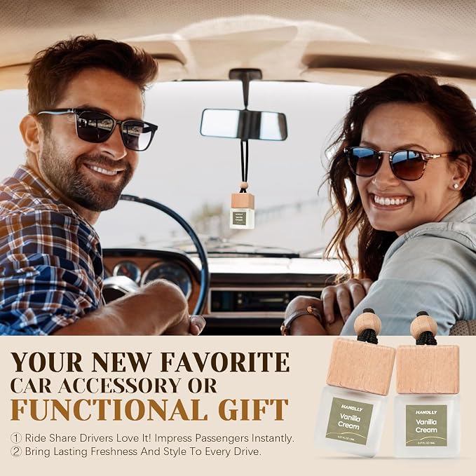 Car Air Freshener Hanging 2 Pack – Vanilla Cream Car Freshener Diffuser, Fall Car Air Freshener for Women and Men, Lasting up to 45 Days.0.27 FL OZ/8ML