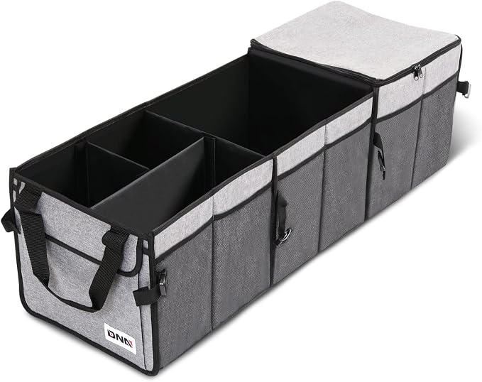 Trunk Organizer for Car, 90L Large Capacity Foldable Trunk Organizer, Multi Compartment Car Trunk Organizer for Women Men, Grey, TOOLS-00421