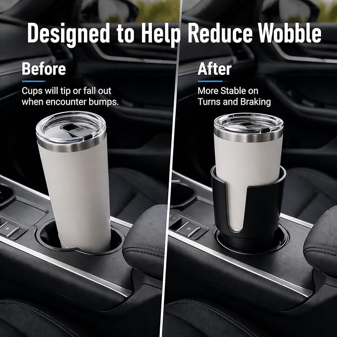 Car Cup Holder Expander for Large Bottles, Fits 32 oz to 40 oz Water Bottles and Handle Mugs, Secure Base for Most Vehicle Cup Holders, Durable ABS, Easy to Install, Durable ABS (Black)
