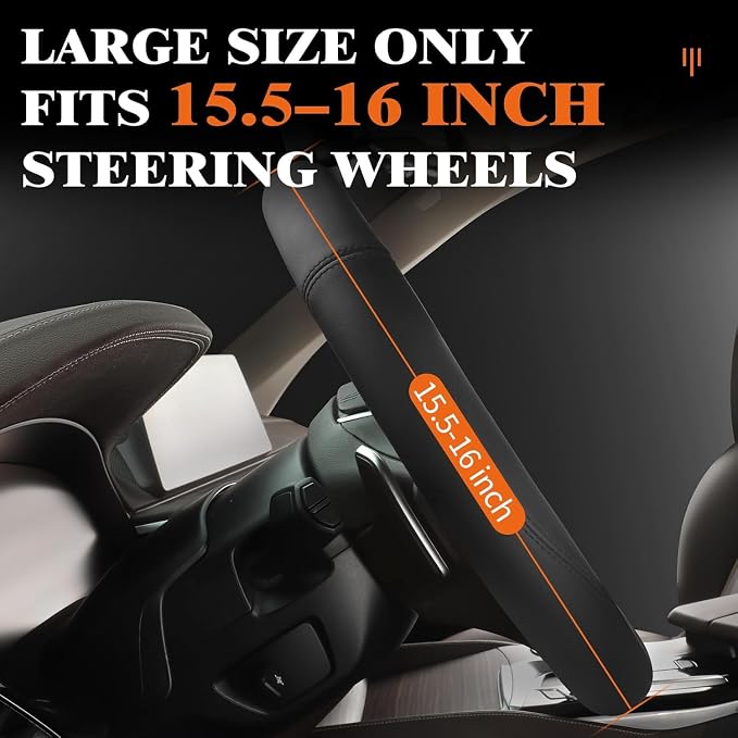 Car Steering Wheel Cover - Universal Car Accessory for Diverse Cars, Leather Cover with Anti-Slip Lining, for Steering Wheel with a Diameter of 15.5"-16", Black