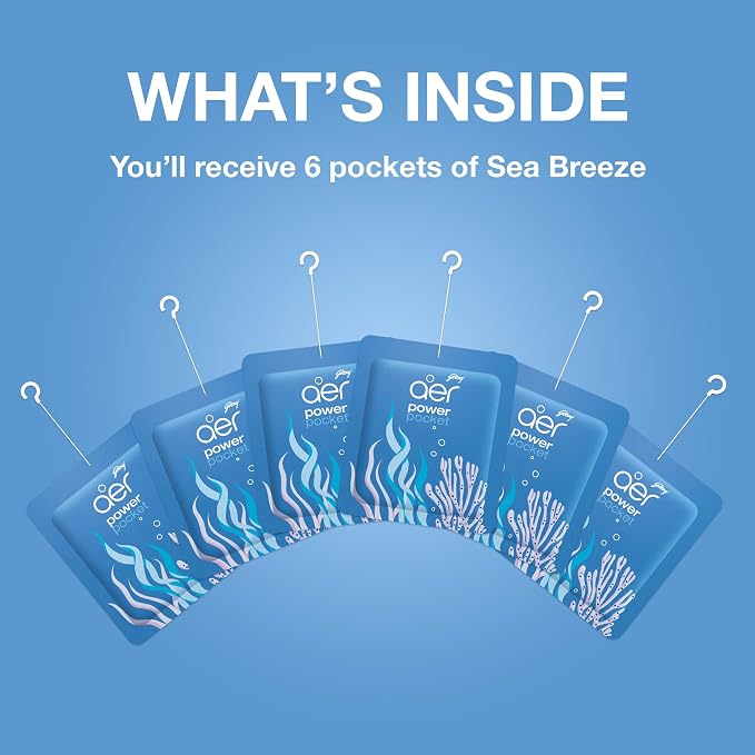 AER Power Pocket Seabreez Solid Gel Air Freshener for the Entire Home with Long Lasting Scent, Pack of 6