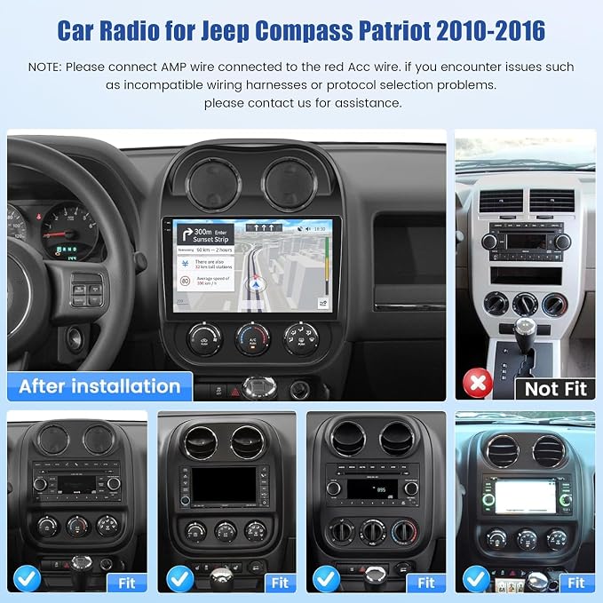 [4G+64G] Android 15 Car Radio for Jeep Compass Patriot 2010-2016 with Wireless Carplay/Android Auto, 10 Inch HD Touch Screen Car Stereo with GPS Bluetooth WiFi FM/RDS EQ SWC Backup Camera MIC