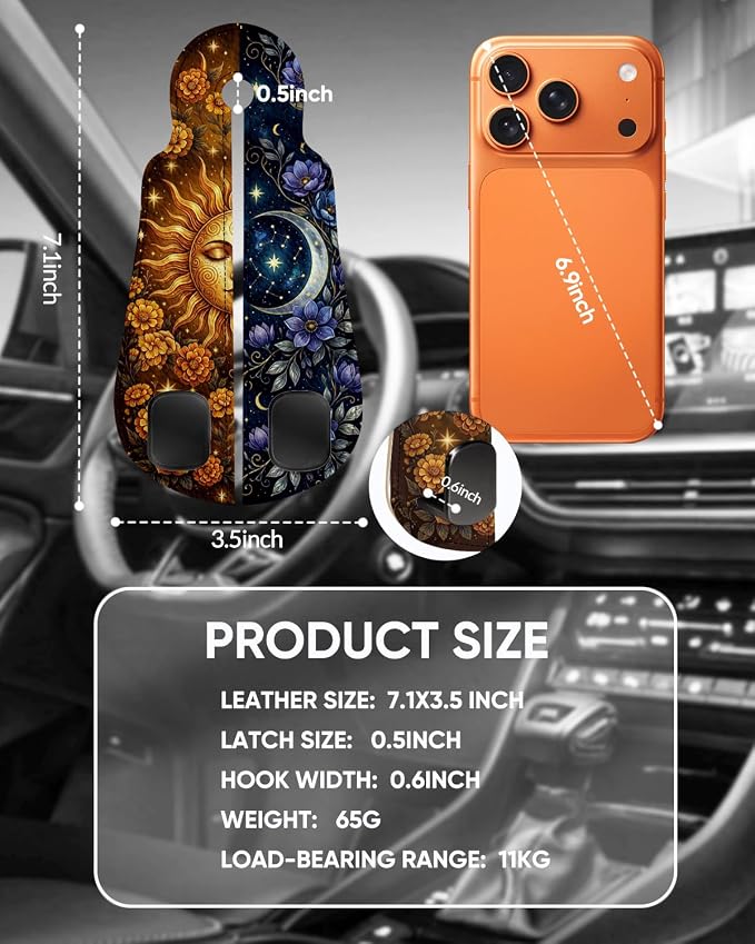 Purse Holder for Car, 2 Pack Heavy Duty Purse Hanger for Car, PU Leather Car Seat Hooks for Purses and Bags, Cute Sun Moon Headrest Organizer for Handbags & Backpacks