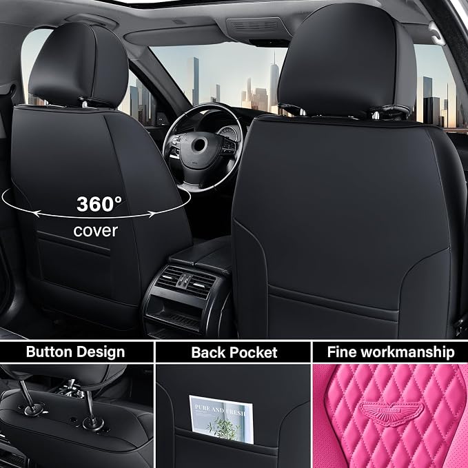 Coverado Automotive Seat Covers Front Seats, Seat Covers 2 Pack, Rose Car Seat Cover, Waterproof Auto Seat Covers, Car Seat Cushion, Front Car Seat Covers Leather Car Seat Protector Fit for Most Cars