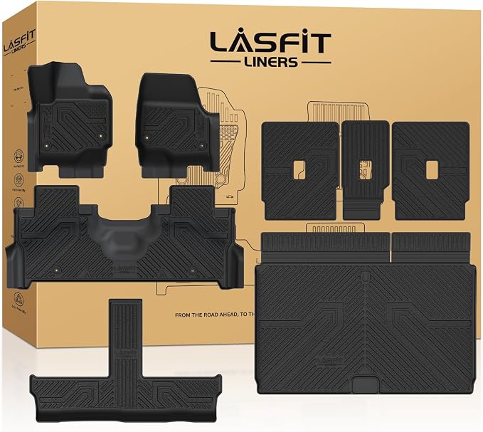 Floor Mats&Cargo with Backrest Mats for 8 Seats 2025 2026 2027 Ford Expedition MAX, All Weather TPE Custom Fit for Car Liners, 1st& 2nd& 3rd, (Only Fit 3rd Row 40/20/40 Split Bench seat) 5pcs