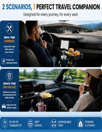Car Cup Holder Tray, 10 Inch 4-in-1 Cup Holder Tray, 360° Rotating Drink Holder Expander with Detachable Food Tray & Phone Holder, Road Trip Essentials